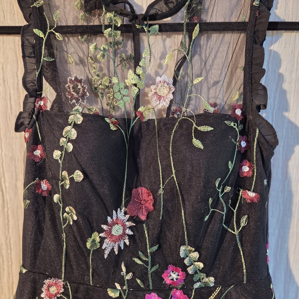 City Studio Black Dress with Floral Embroidery - Picture 2 of 6